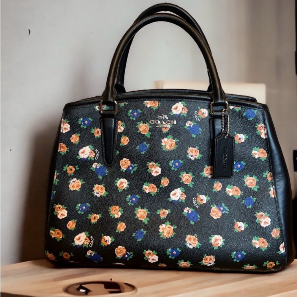 COACH Black Flower Margot Satchel/Crossbody